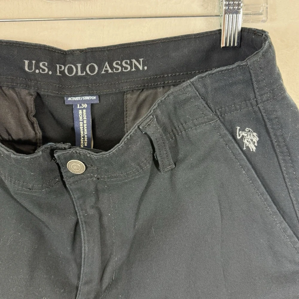 US Polo Assn Mens Black‎ Cargo Pants Activate Stretch Utility Straight Leg L30